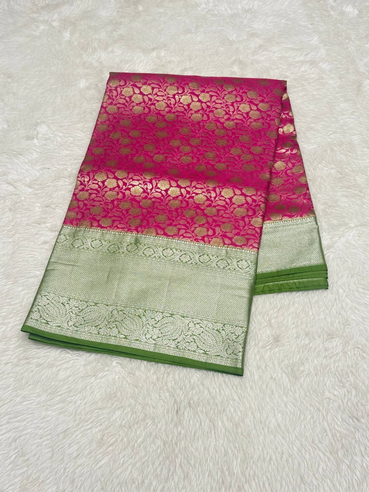 Rani Pink & Parrot Green Kanchipuram Silk Saree
