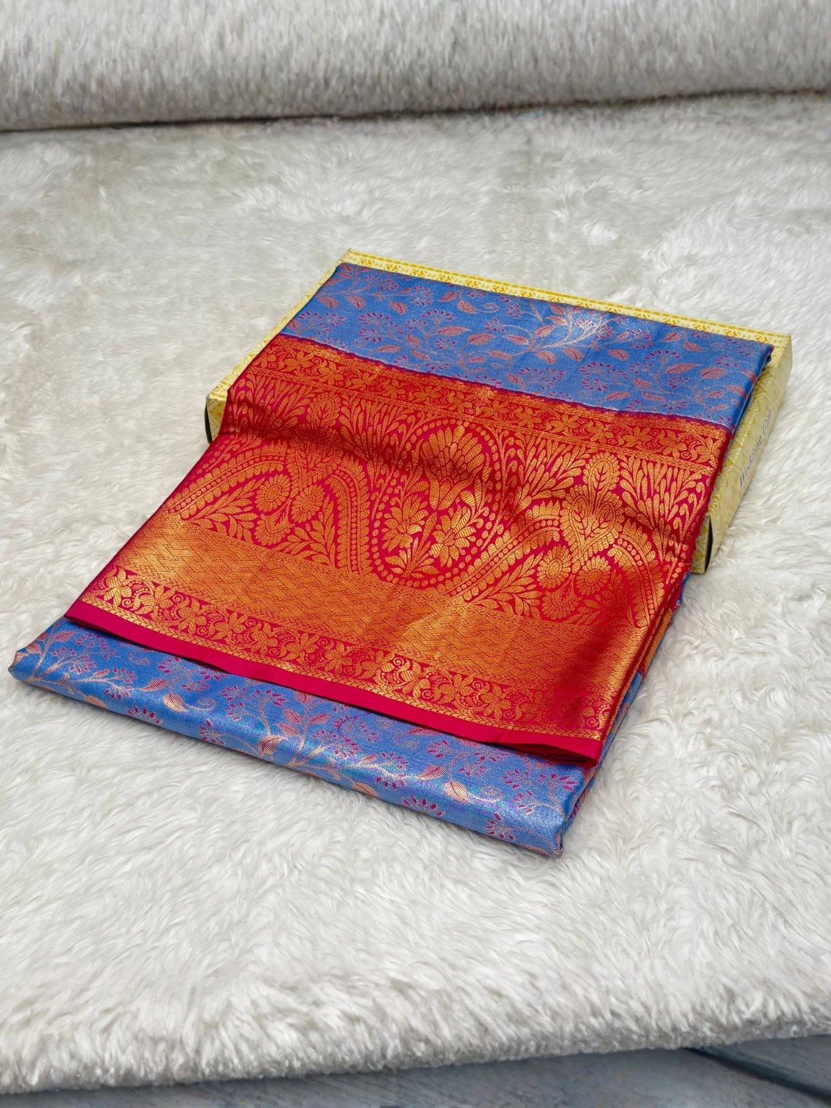 Blue & Red Kanchipuram Silk Saree with Gold Zari