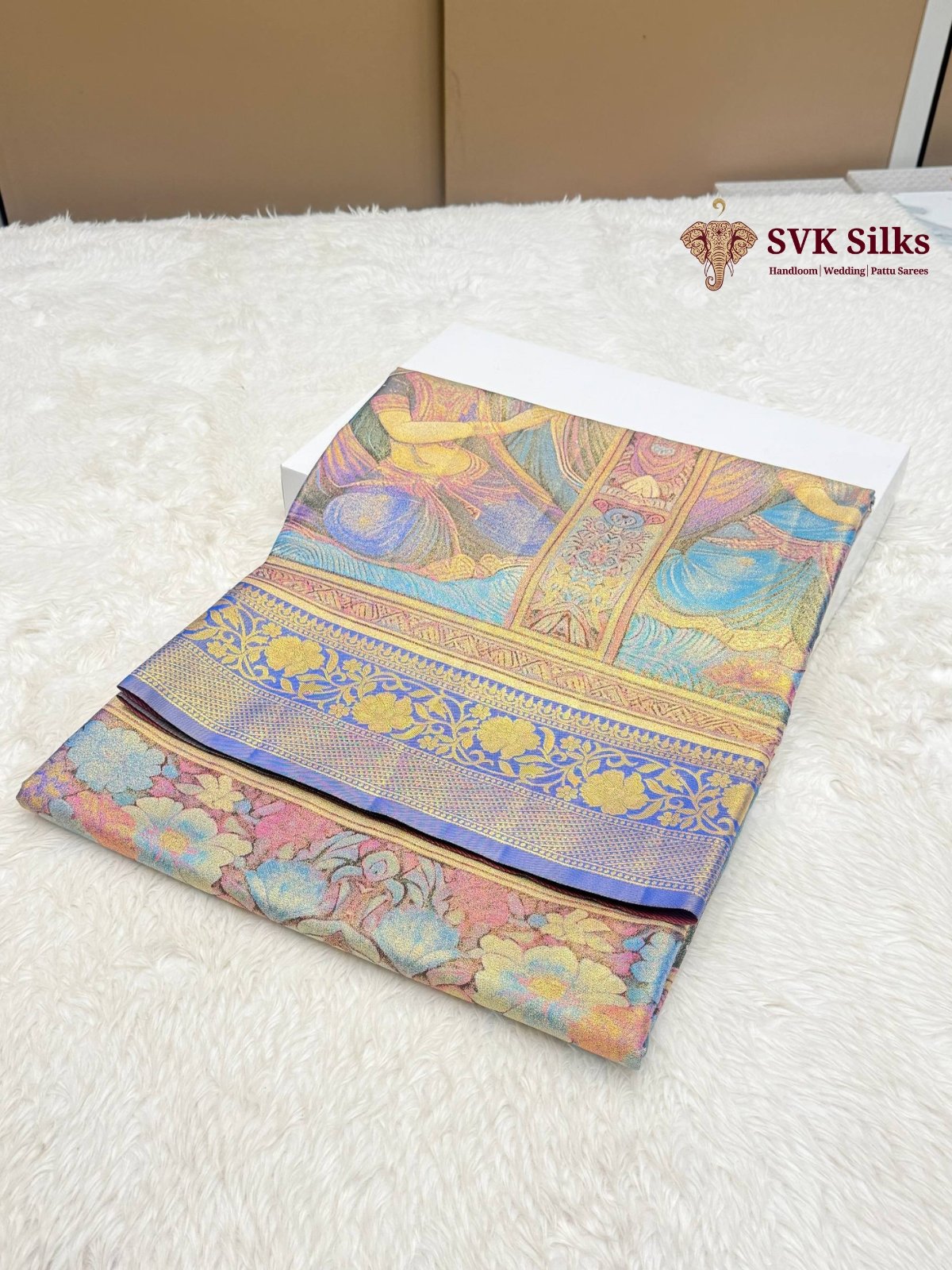 Elegant Digital Printed Silk Blend Saree with Traditional Art Pallu and Zari Border
