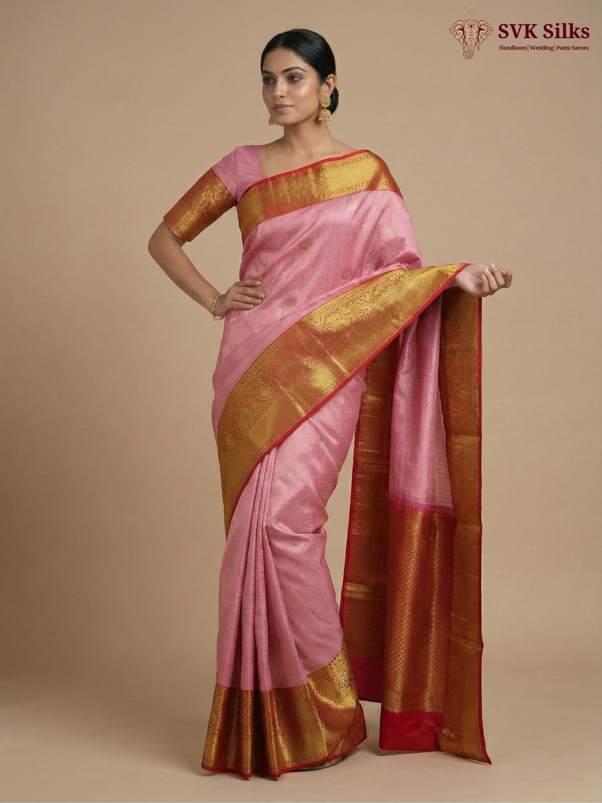 Pattu Resham Wedding Saree (Pink) - Image 2